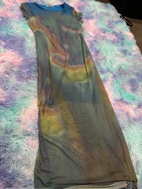 Sheer Tie-Dye Maxi Dress in Blue and Green